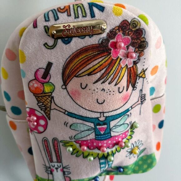 Vintage Falcony Pink Brad BackPack Day Bag Velvet Beaded Girly Purse Gold Rose‎ - Picture 3 of 6